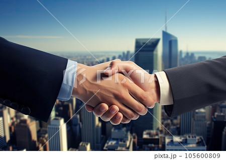 Business partnership meeting. Closeup handshake city background, deal. Business partnership meeting. Closeup handshake city background, deal. 105600809