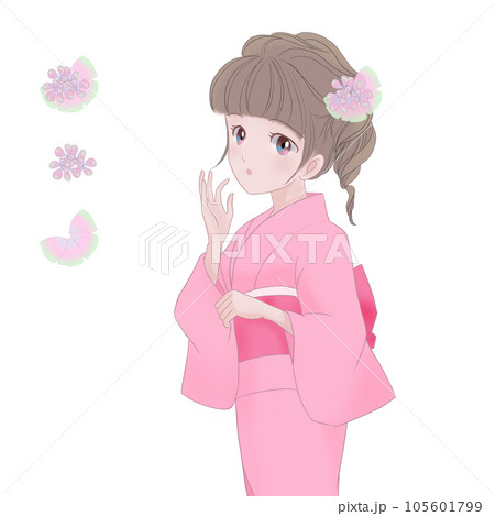 桃色のゆかたを着た少女 105601799