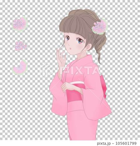 穿著粉色浴衣的女孩 105601799