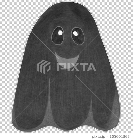 Hand Drawn Halloween Ghost Sticker Isolated on White Background. Halloween Scary Ghostly Monster. Cute Cartoon Spooky Character Drawn in Black and White. 105601865