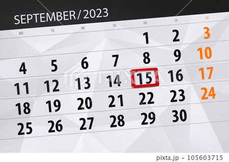 Calendar 2023, deadline, day, month, page, organizer, date, September, friday, number 15 105603715
