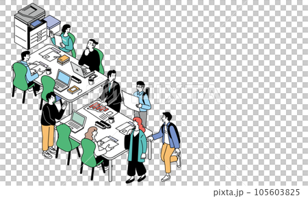 アイソメトリック　オフィスワークをする人々のシンプルなイラスト 105603825