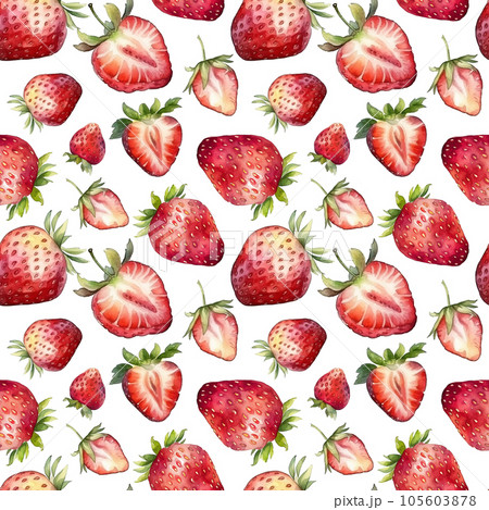 Seamless pattern with watercolor strawberry isolated on white background. 105603878