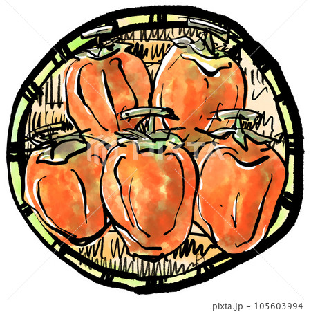干し柿の手描きイラスト（筆書き水彩墨絵風） 105603994