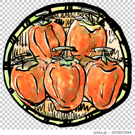 干し柿の手描きイラスト（筆書き水彩墨絵風） 105603994