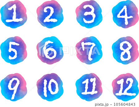 水彩風手描きの数字セット（ブルー系）のイラスト素材 [105604843] - PIXTA