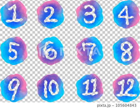 水彩風手描きの数字セット(ブルー系) 水彩風手描きの数字セット(ブルー系) 105604843
