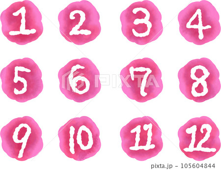 水彩風手描きの数字セット(ピンク系) 水彩風手描きの数字セット(ピンク系) 105604844