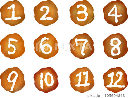 水彩風手描きの数字セット（ブラウン系） 105604848