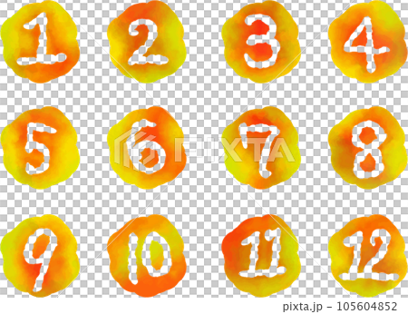 Watercolor style hand drawn number set (orange) Watercolor style hand drawn number set (orange) 105604852