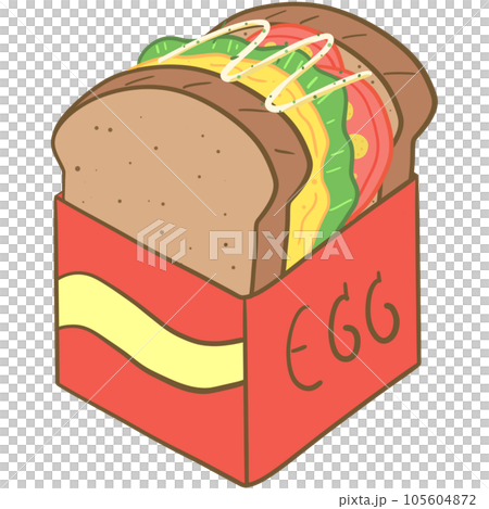 Delicious sandwich, filled with vegetables, meat, bacon. In cartoon style 105604872