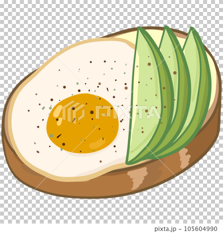 Delicious open sandwich, filled with vegetables, meat. In cartoon style 105604990