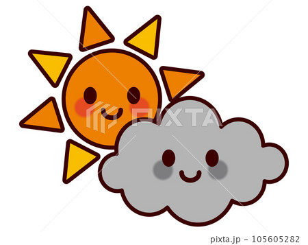 笑顔のお天気アイコン(曇り時々晴れ, 太陽, 雲, 晴れ, 曇り) 笑顔のお天気アイコン(曇り時々晴れ, 太陽, 雲, 晴れ, 曇り) 105605282