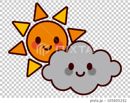 笑顔のお天気アイコン(曇り時々晴れ, 太陽, 雲, 晴れ, 曇り) 笑顔のお天気アイコン(曇り時々晴れ, 太陽, 雲, 晴れ, 曇り) 105605282