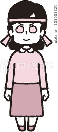 正面を向いてハチマキをして笑った目が炎の女性の全身イラスト 正面を向いてハチマキをして笑った目が炎の女性の全身イラスト 105605826