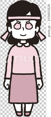 正面を向いてハチマキをして笑った目が炎の女性の全身イラスト 正面を向いてハチマキをして笑った目が炎の女性の全身イラスト 105605826