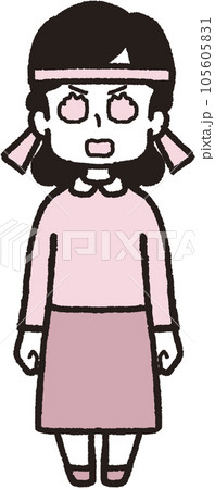 正面を向いてハチマキをして怒った目が炎の女性の全身イラスト 正面を向いてハチマキをして怒った目が炎の女性の全身イラスト 105605831