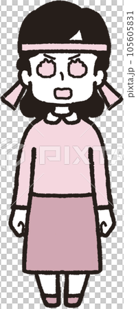 正面を向いてハチマキをして怒った目が炎の女性の全身イラスト 正面を向いてハチマキをして怒った目が炎の女性の全身イラスト 105605831