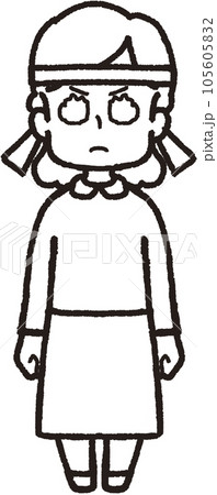 正面を向いてハチマキをした目が炎の女性の全身イラスト 105605832
