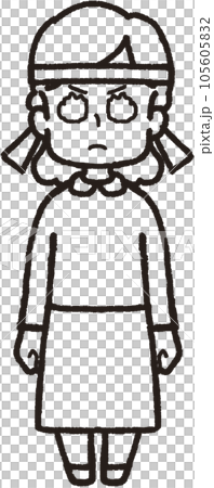 正面を向いてハチマキをした目が炎の女性の全身イラスト 105605832