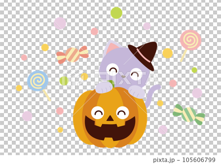Jack o lantern, cat and candy illustration 04 (smiling) 105606799