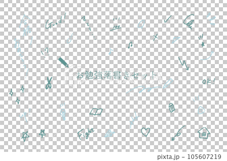 手寫研究塗鴉插圖和藍色字母 105607219