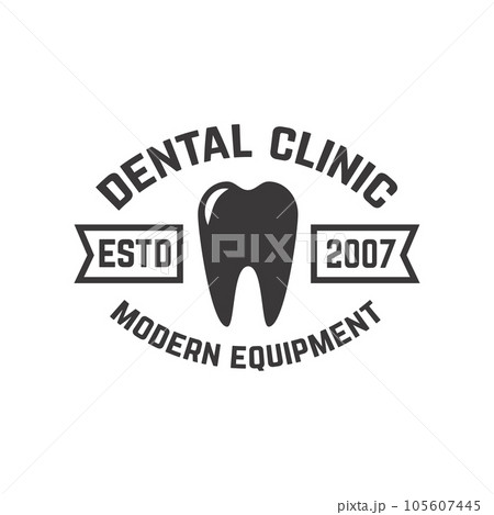 Dental clinic emblem template. Design element for poster, card, banner, sign. Vector illustration 105607445