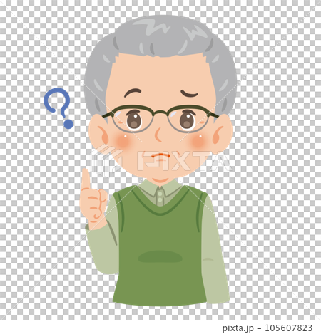 疑問　高齢者の男性　上半身 105607823
