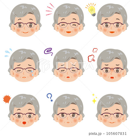 表情セット　高齢者の女性　顔のみ 105607831