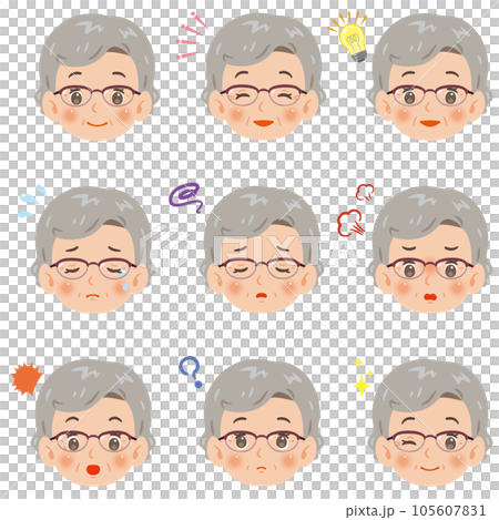 表情セット　高齢者の女性　顔のみ 105607831