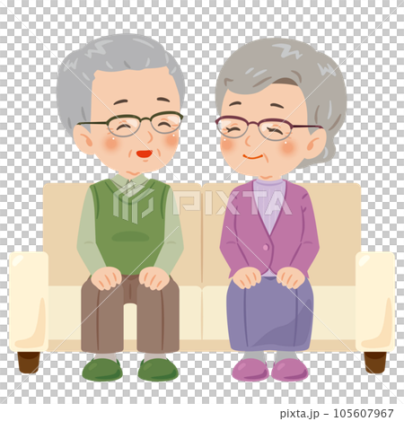 Elderly men and women sitting on the sofa 2 105607967