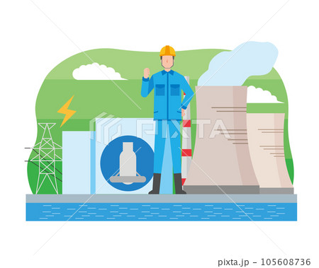原子力発電と男性作業員 原子力発電と男性作業員 105608736