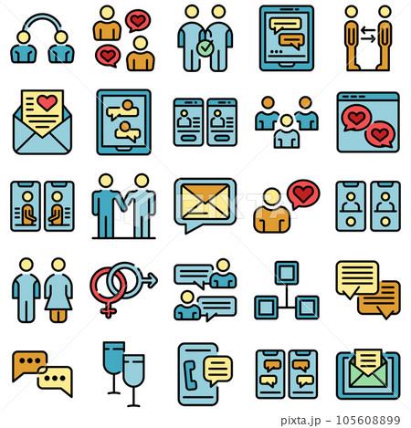 Acquaintance icons set. Outline set of acquaintance vector icons thin line color flat on white Acquaintance icons set. Outline set of acquaintance vector icons thin line color flat on white 105608899