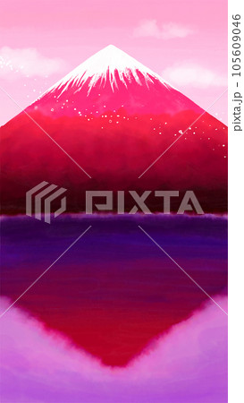 赤富士 逆さ富士 金運 背景 幸運 縁起物のイラスト素材 [105609046