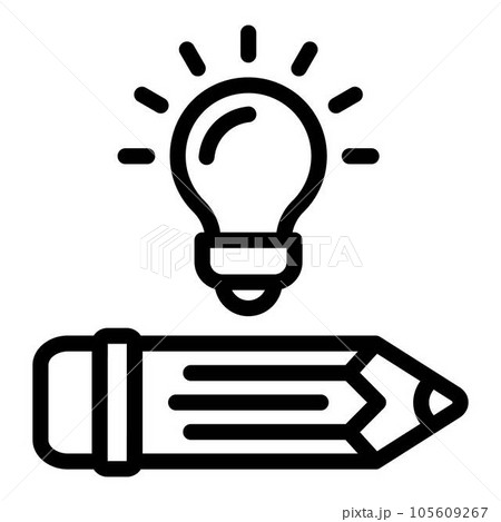 Idea and pencil icon. Outline idea and pencil vector icon for web design isolated on white background 105609267
