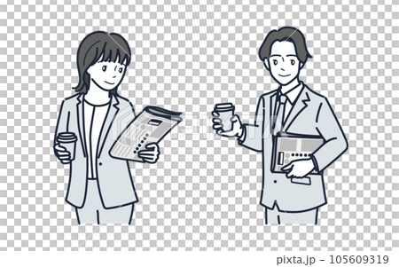 人物：一個穿西裝看報紙的女人，一個男人 105609319