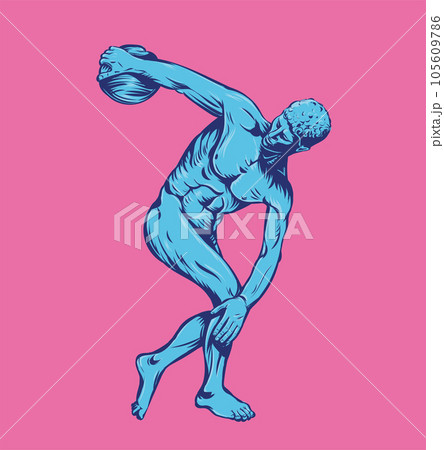 Ancient Greek Sculpture Discobolus on pink background Ancient Greek Sculpture Discobolus on pink background 105609786