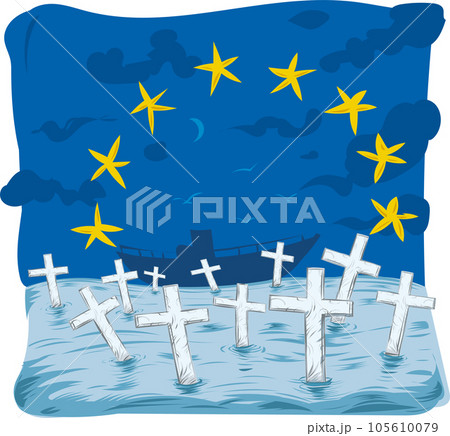 Immigrants drowned in the Mediterranean to go to Europe. vector background 105610079