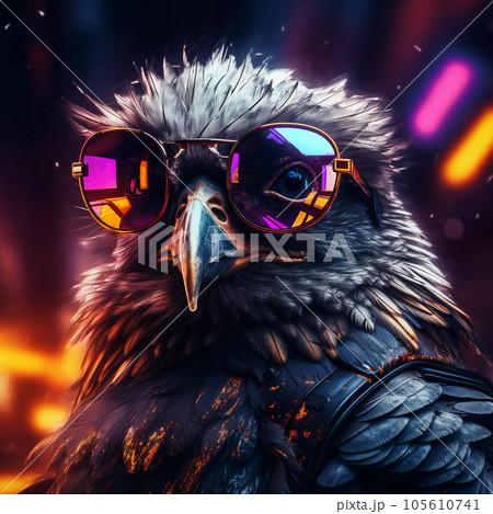 Epic Cyberpumk Bird Neon Retro Wave Style Epic Cyberpumk Bird Neon Retro Wave Style 105610741