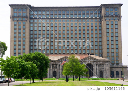 DETROIT, MICHIGAN, UNITED STATES - MAY 5th 2018: A view of the old Michigan Central Station building in Detroit which served as a major railway depot from 1914 - 1988 DETROIT, MICHIGAN, UNITED STATES - MAY 5th 2018: A view of the old Michigan Central Station building in Detroit which served as a major railway depot from 1914 - 1988 105611146