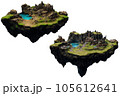 Sci-fi scene design, mysterious floating island, with ancient ruins and lakes on the island 105612641