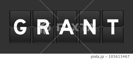 Black color analog flip board with word grant on gray background 105613467