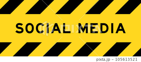 Yellow and black color with line striped label banner with word social media 105613521
