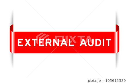 Red color inserted label banner with word external audit on white background 105613529