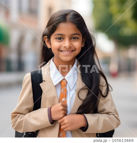 young indian girl Happy little indian school girl smiling in...のイラスト素材 [105613669] - PIXTA