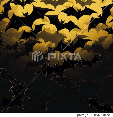 Halloween seamless pattern with flying bats on dark background. Vector illustration. Seamless Halloween background with bats and bats. 105614078