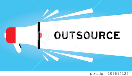 Color megaphone icon with word outsource in white banner on blue background 105614125