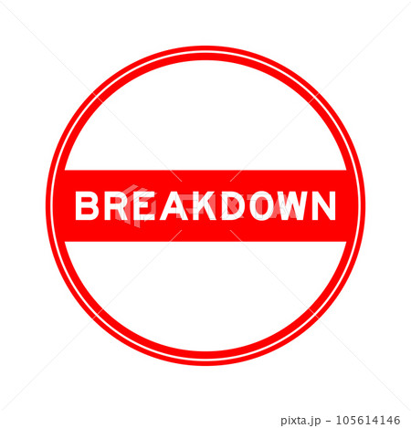 Red color round seal sticker in word breakdown on white background 105614146