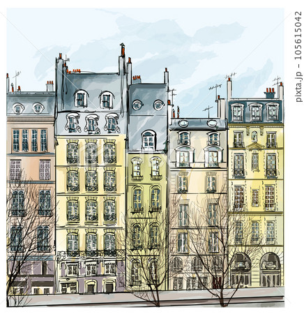 Paris buildings facades in a watercolor painting style Paris buildings facades in a watercolor painting style 105615042