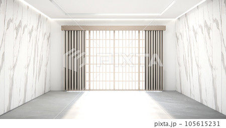 Modern japan style empty room decorated with white slat wall. 105615231